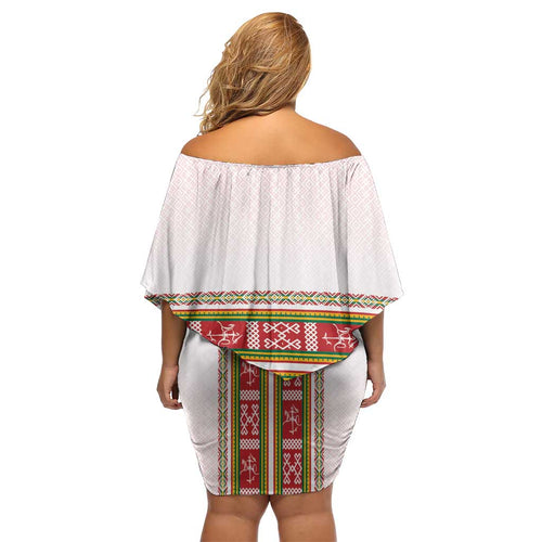 Lithuania Folk Pattern Vytis Motif Family Matching Off Shoulder Short Dress and Hawaiian Shirt