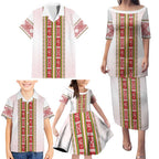 Lithuania Folk Pattern Vytis Motif Family Matching Puletasi and Hawaiian Shirt