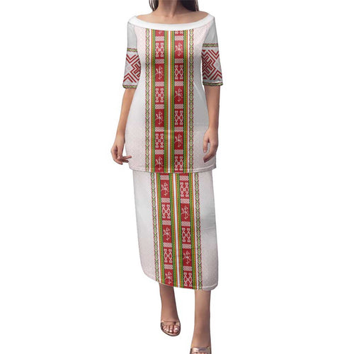 Lithuania Folk Pattern Vytis Motif Family Matching Puletasi and Hawaiian Shirt