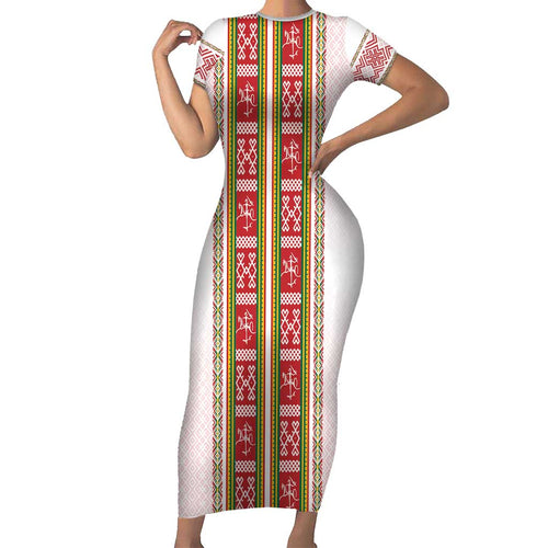 Lithuania Folk Pattern Vytis Motif Family Matching Short Sleeve Bodycon Dress and Hawaiian Shirt