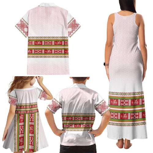 Lithuania Folk Pattern Vytis Motif Family Matching Tank Maxi Dress and Hawaiian Shirt