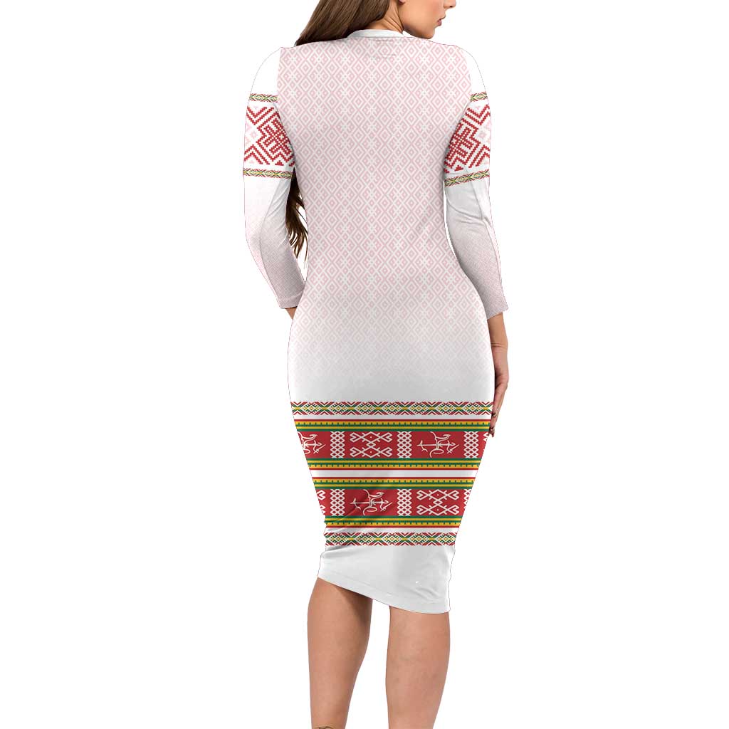 Lithuania Folk Pattern Vytis Motif Long Sleeve Bodycon Dress