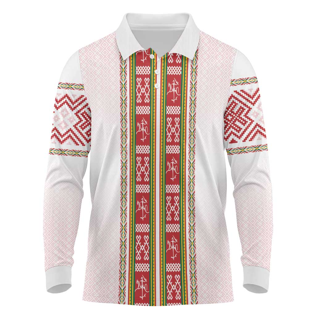 Lithuania Folk Pattern Vytis Motif Long Sleeve Polo Shirt
