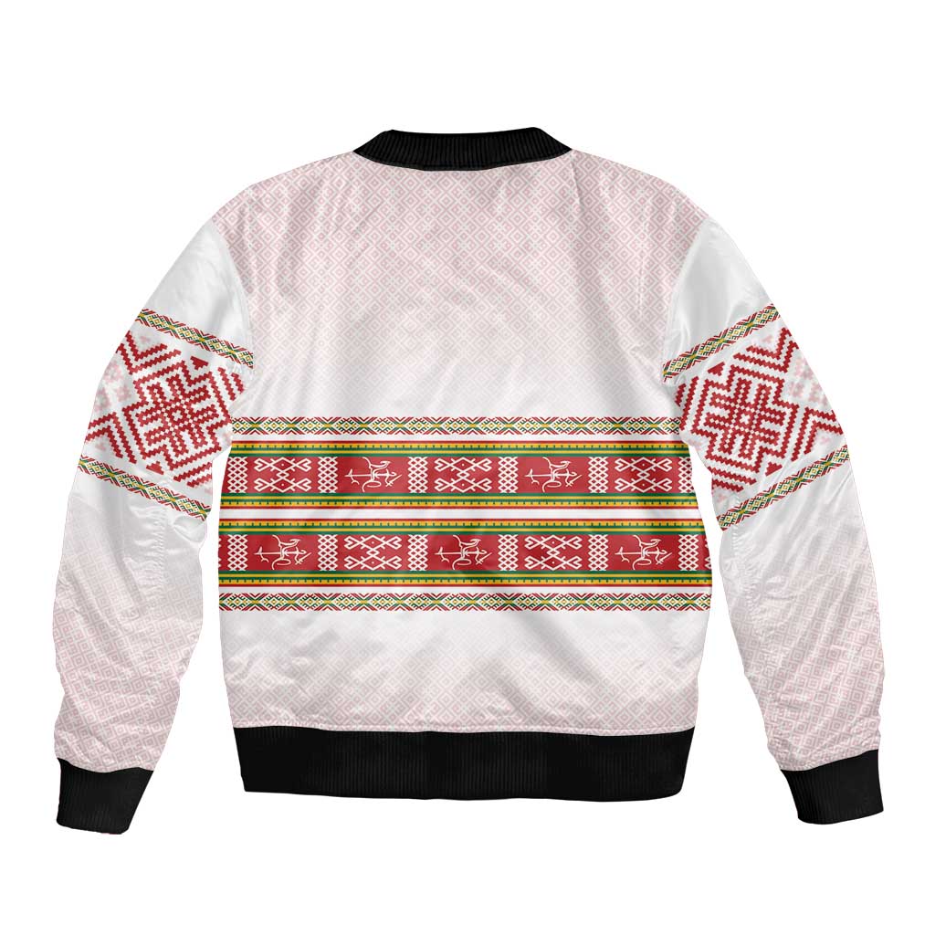 Lithuania Folk Pattern Vytis Motif Sleeve Zip Bomber Jacket