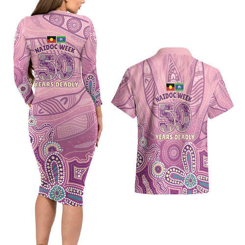 NAIDOC Week - 50 Years Deadly Couples Matching Long Sleeve Bodycon Dress and Hawaiian Shirt Pastel Wings