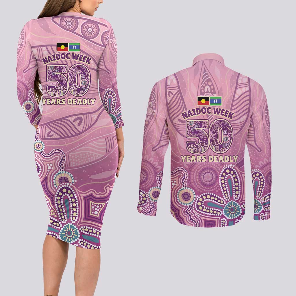 NAIDOC Week - 50 Years Deadly Couples Matching Long Sleeve Bodycon Dress and Long Sleeve Button Shirt Pastel Wings