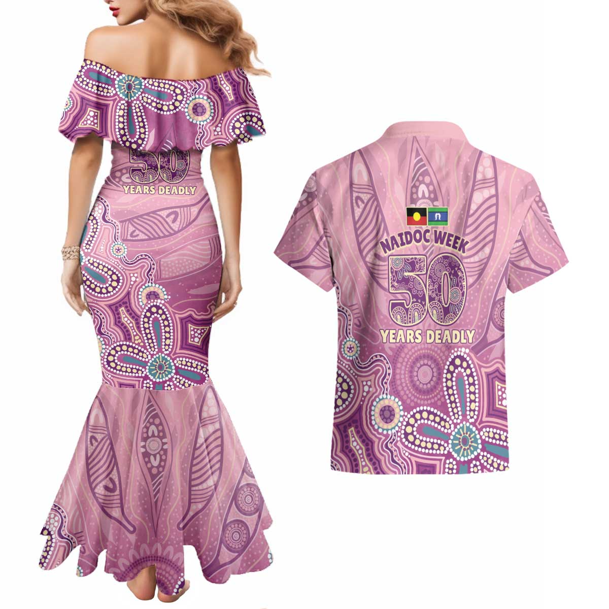 NAIDOC Week - 50 Years Deadly Couples Matching Mermaid Dress and Hawaiian Shirt Pastel Wings