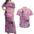NAIDOC Week - 50 Years Deadly Couples Matching Off Shoulder Maxi Dress and Hawaiian Shirt Pastel Wings