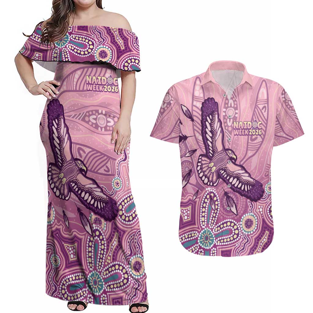 NAIDOC Week - 50 Years Deadly Couples Matching Off Shoulder Maxi Dress and Hawaiian Shirt Pastel Wings