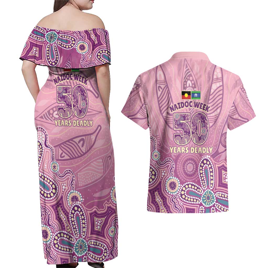NAIDOC Week - 50 Years Deadly Couples Matching Off Shoulder Maxi Dress and Hawaiian Shirt Pastel Wings