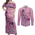 NAIDOC Week - 50 Years Deadly Couples Matching Off Shoulder Maxi Dress and Long Sleeve Button Shirt Pastel Wings