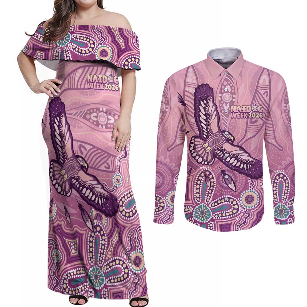 NAIDOC Week - 50 Years Deadly Couples Matching Off Shoulder Maxi Dress and Long Sleeve Button Shirt Pastel Wings