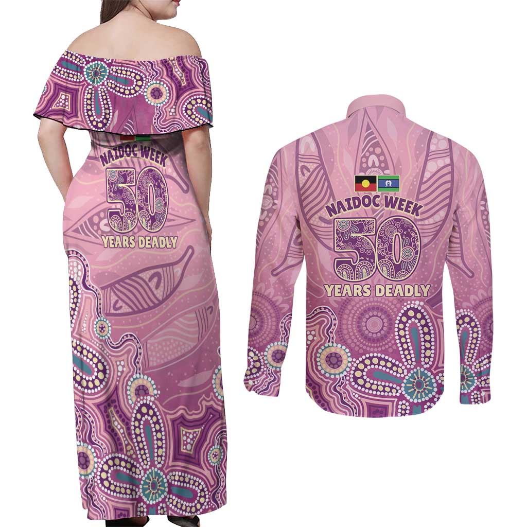 NAIDOC Week - 50 Years Deadly Couples Matching Off Shoulder Maxi Dress and Long Sleeve Button Shirt Pastel Wings