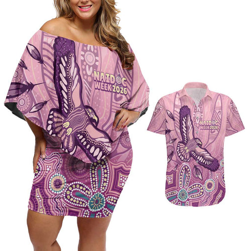 NAIDOC Week - 50 Years Deadly Couples Matching Off Shoulder Short Dress and Hawaiian Shirt Pastel Wings