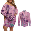 NAIDOC Week - 50 Years Deadly Couples Matching Off Shoulder Short Dress and Long Sleeve Button Shirt Pastel Wings