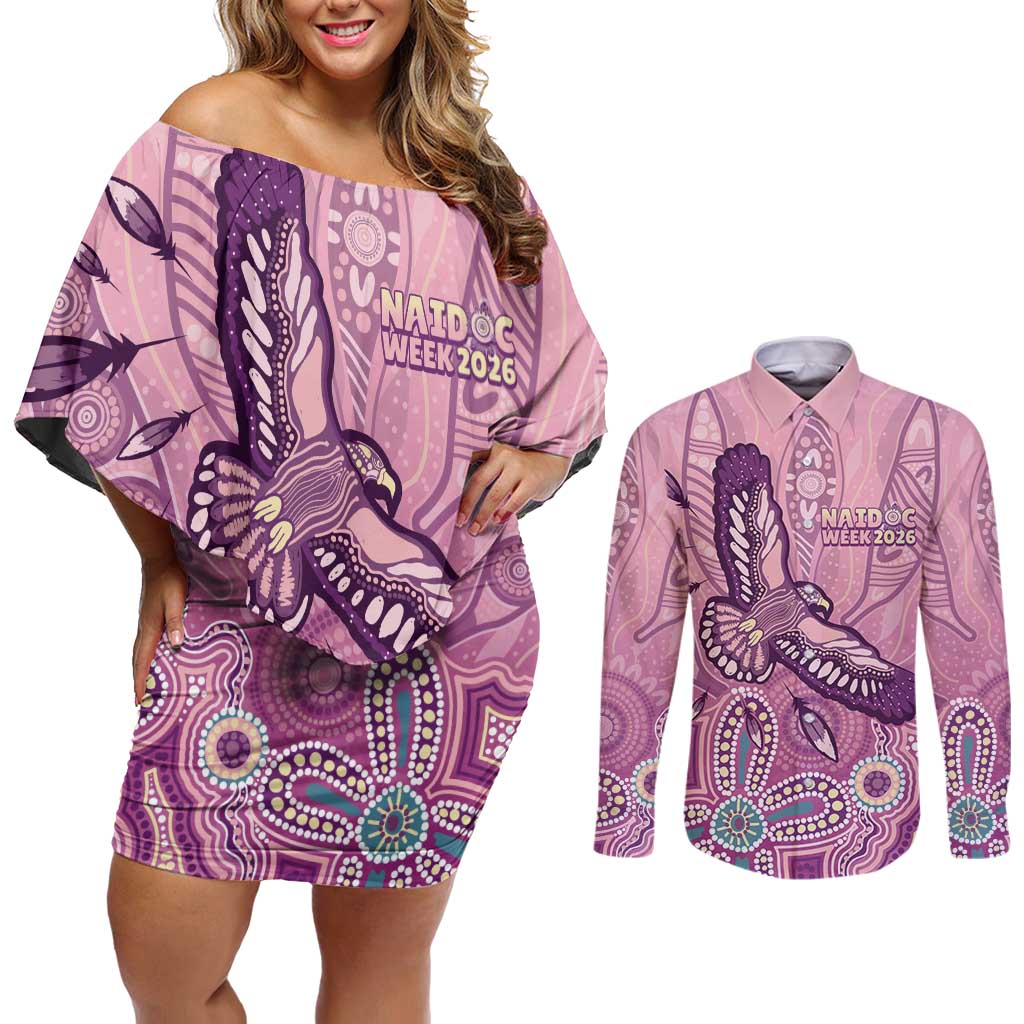 NAIDOC Week - 50 Years Deadly Couples Matching Off Shoulder Short Dress and Long Sleeve Button Shirt Pastel Wings