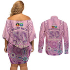 NAIDOC Week - 50 Years Deadly Couples Matching Off Shoulder Short Dress and Long Sleeve Button Shirt Pastel Wings