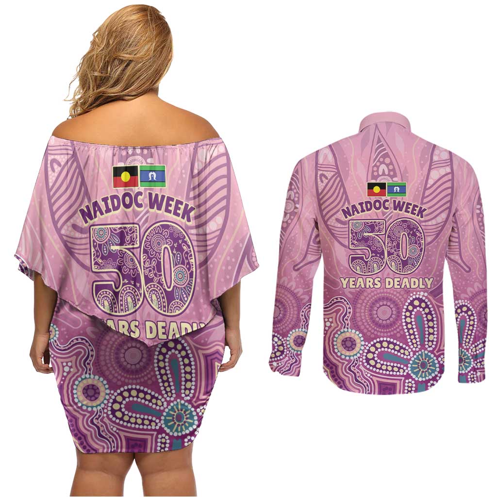 NAIDOC Week - 50 Years Deadly Couples Matching Off Shoulder Short Dress and Long Sleeve Button Shirt Pastel Wings