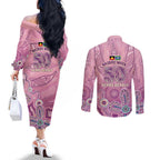 NAIDOC Week - 50 Years Deadly Couples Matching Off The Shoulder Long Sleeve Dress and Long Sleeve Button Shirt Pastel Wings