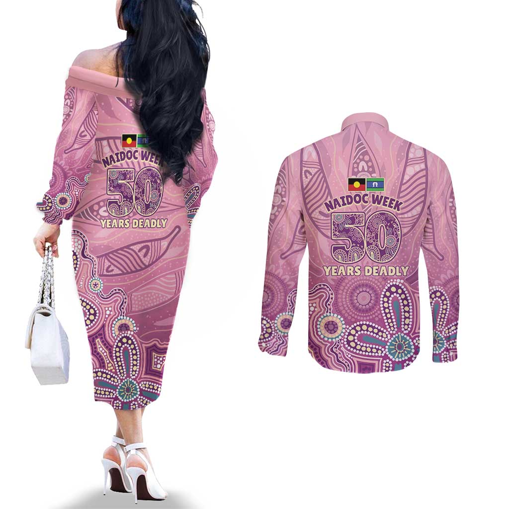 NAIDOC Week - 50 Years Deadly Couples Matching Off The Shoulder Long Sleeve Dress and Long Sleeve Button Shirt Pastel Wings