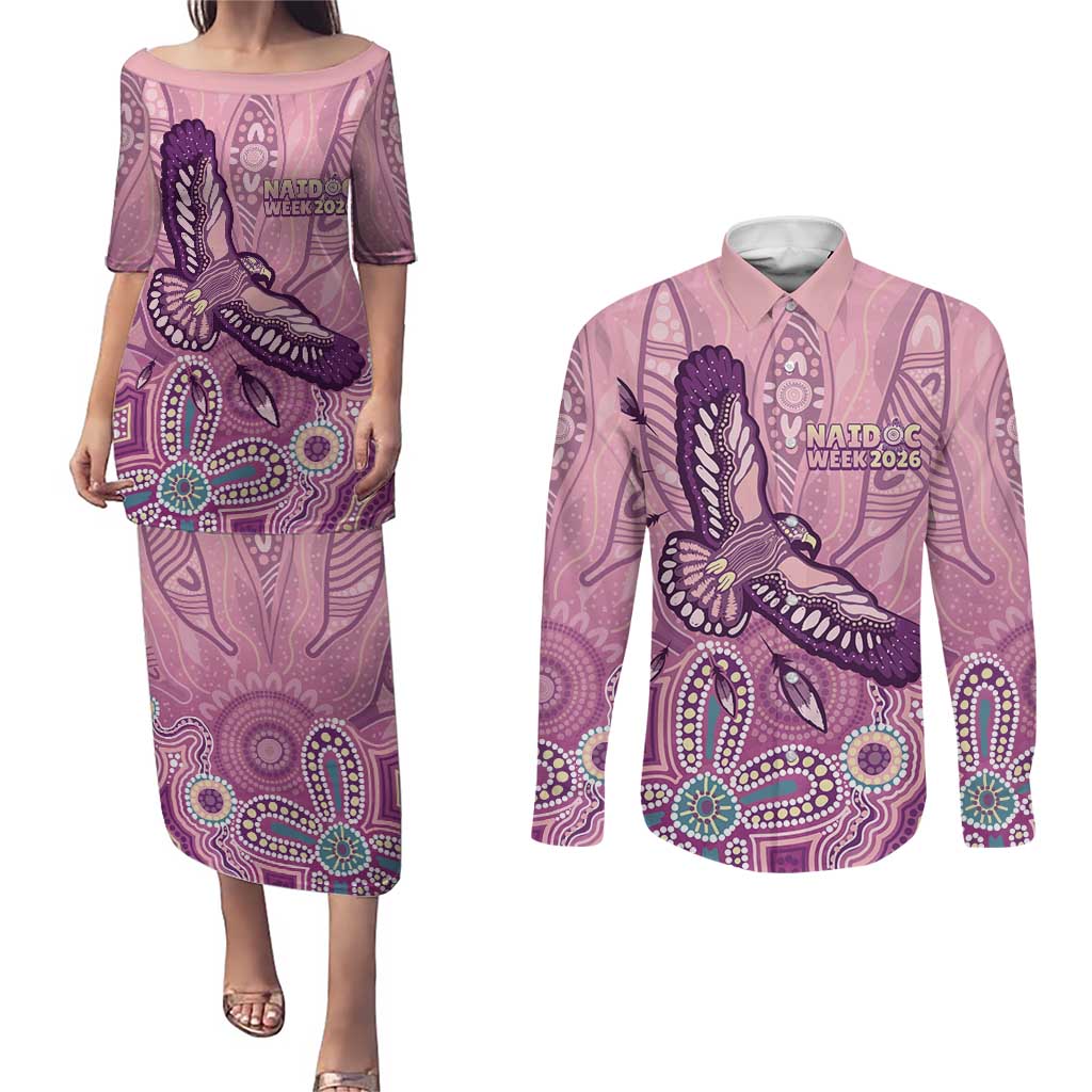 NAIDOC Week - 50 Years Deadly Couples Matching Puletasi and Long Sleeve Button Shirt Pastel Wings