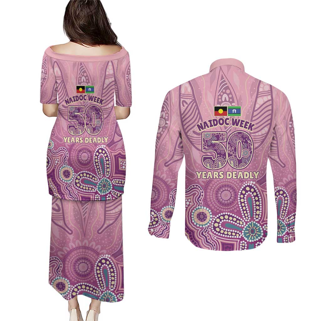 NAIDOC Week - 50 Years Deadly Couples Matching Puletasi and Long Sleeve Button Shirt Pastel Wings
