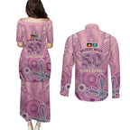 NAIDOC Week - 50 Years Deadly Couples Matching Puletasi and Long Sleeve Button Shirt Pastel Wings