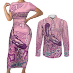 NAIDOC Week - 50 Years Deadly Couples Matching Short Sleeve Bodycon Dress and Long Sleeve Button Shirt Pastel Wings