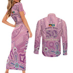 NAIDOC Week - 50 Years Deadly Couples Matching Short Sleeve Bodycon Dress and Long Sleeve Button Shirt Pastel Wings
