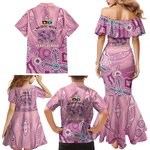 NAIDOC Week - 50 Years Deadly Family Matching Mermaid Dress and Hawaiian Shirt Pastel Wings