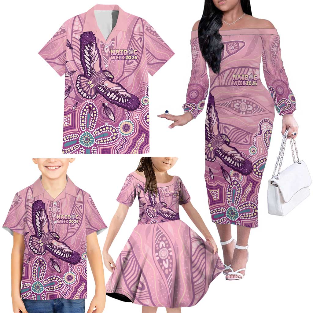 NAIDOC Week - 50 Years Deadly Family Matching Off The Shoulder Long Sleeve Dress and Hawaiian Shirt Pastel Wings