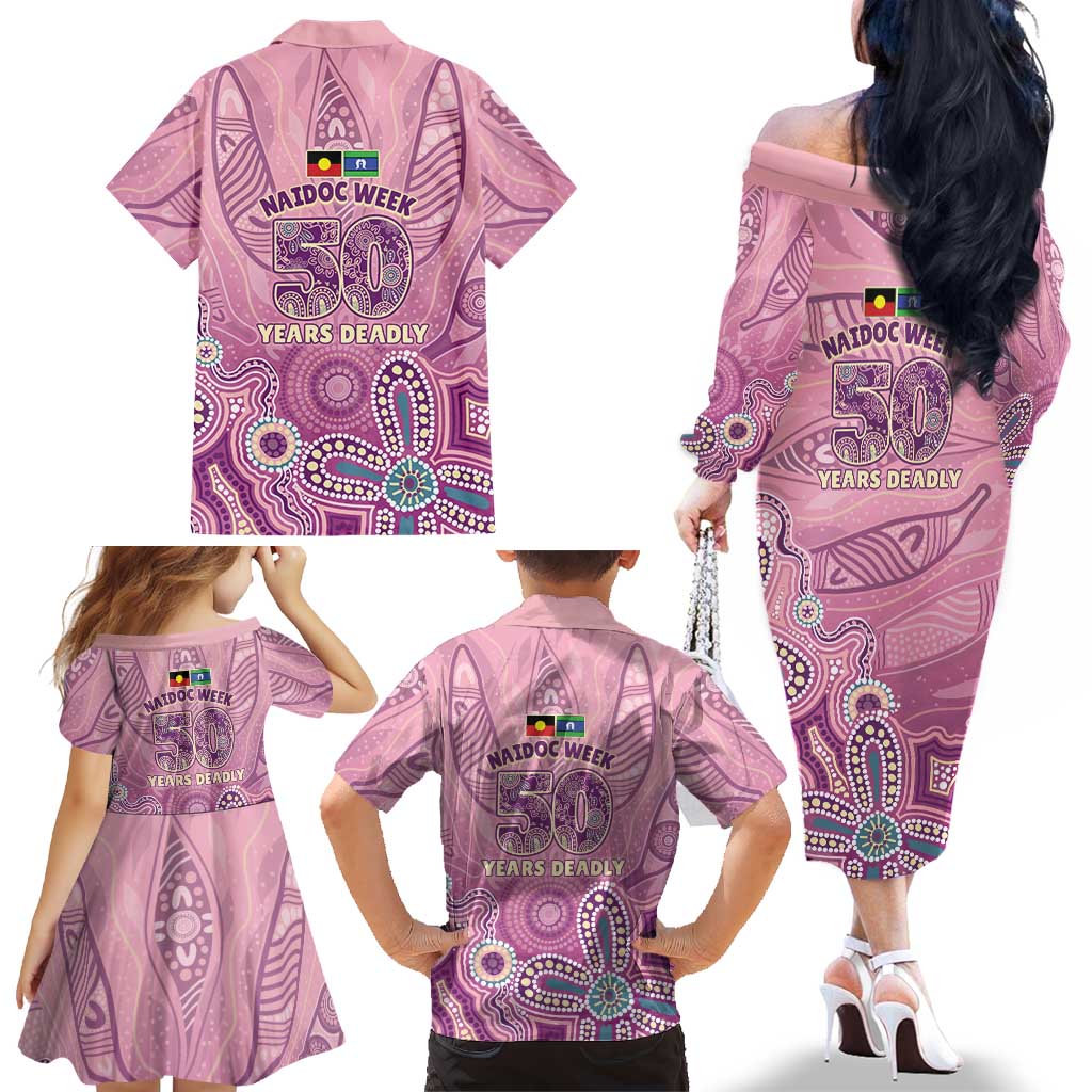NAIDOC Week - 50 Years Deadly Family Matching Off The Shoulder Long Sleeve Dress and Hawaiian Shirt Pastel Wings