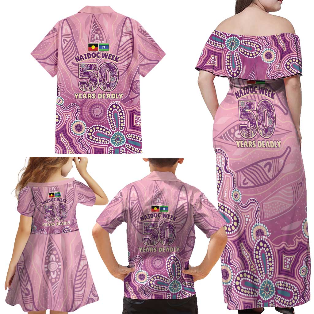 NAIDOC Week - 50 Years Deadly Family Matching Off Shoulder Maxi Dress and Hawaiian Shirt Pastel Wings