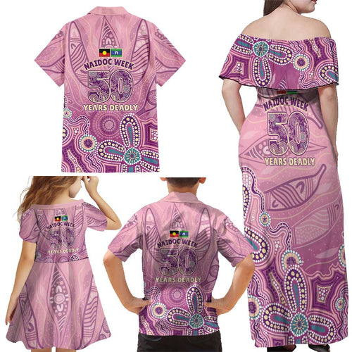 NAIDOC Week - 50 Years Deadly Family Matching Off Shoulder Maxi Dress and Hawaiian Shirt Pastel Wings