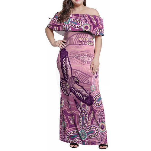 NAIDOC Week - 50 Years Deadly Family Matching Off Shoulder Maxi Dress and Hawaiian Shirt Pastel Wings