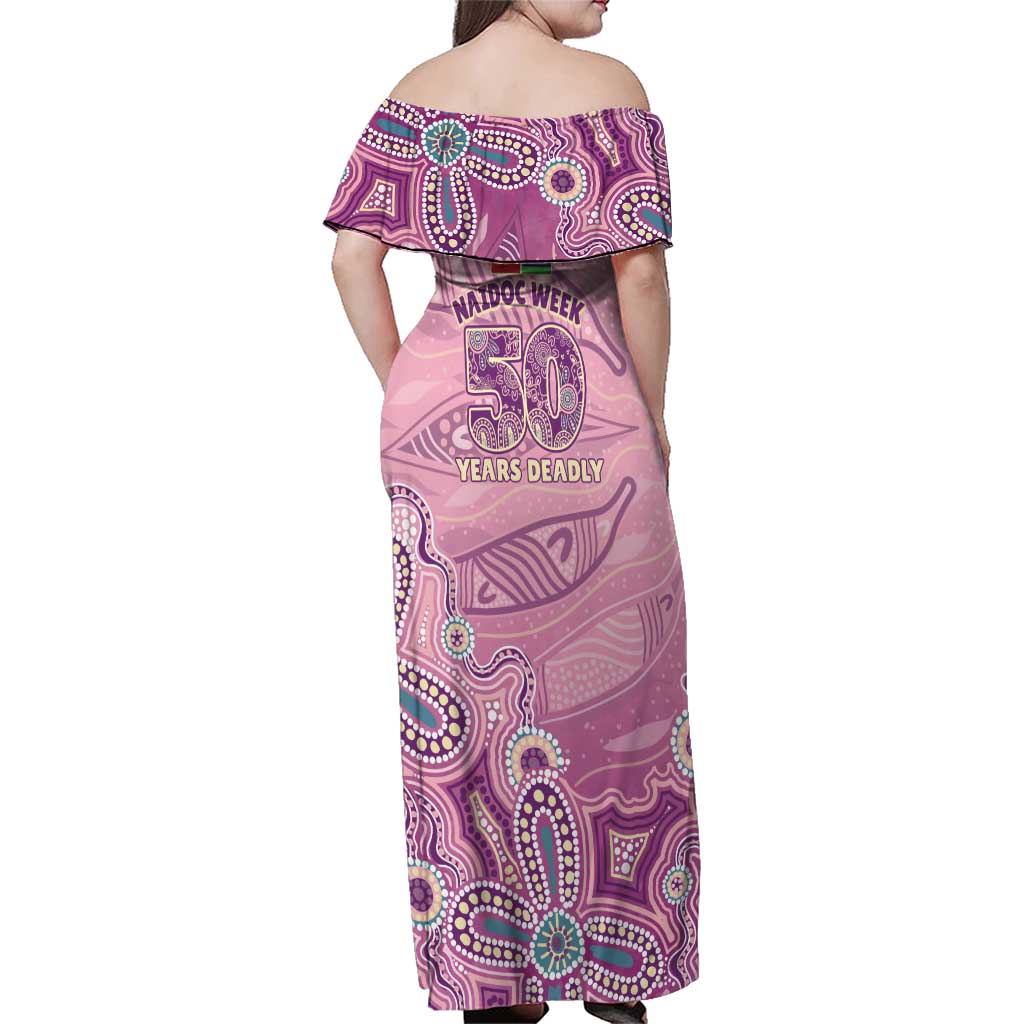 NAIDOC Week - 50 Years Deadly Family Matching Off Shoulder Maxi Dress and Hawaiian Shirt Pastel Wings