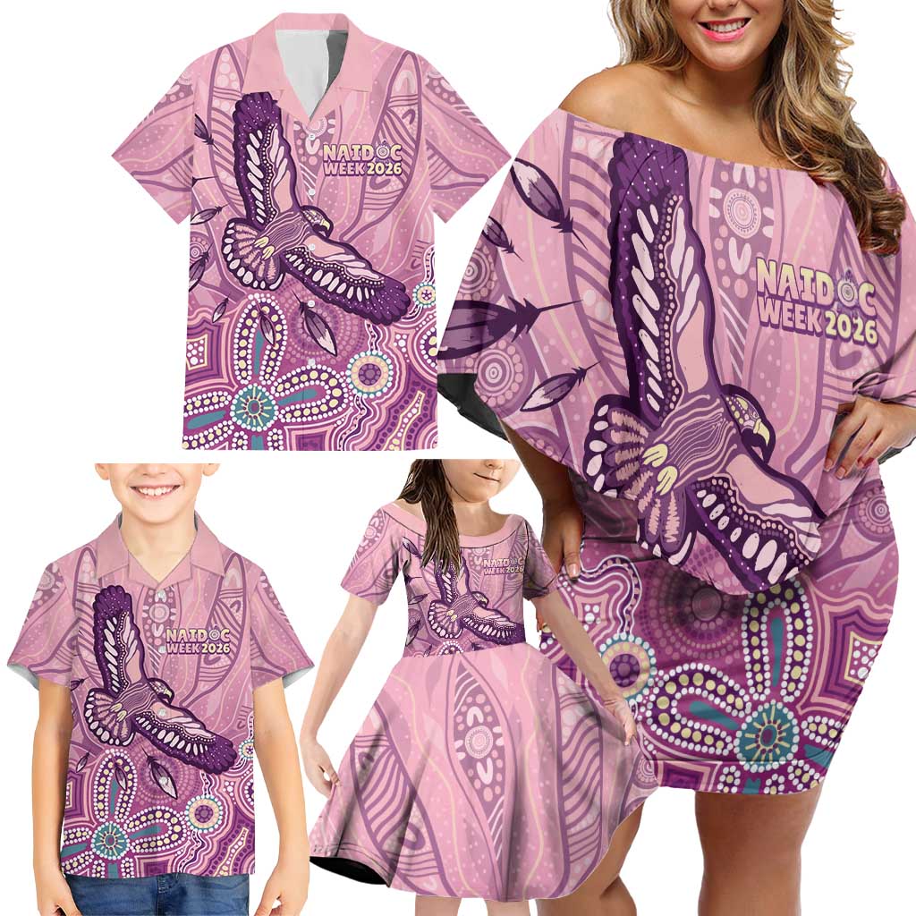 NAIDOC Week - 50 Years Deadly Family Matching Off Shoulder Short Dress and Hawaiian Shirt Pastel Wings