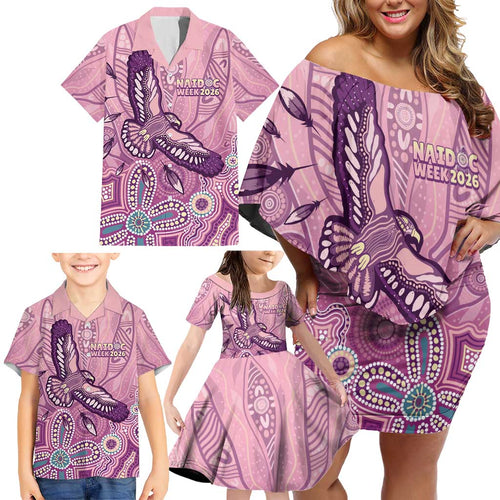 NAIDOC Week - 50 Years Deadly Family Matching Off Shoulder Short Dress and Hawaiian Shirt Pastel Wings
