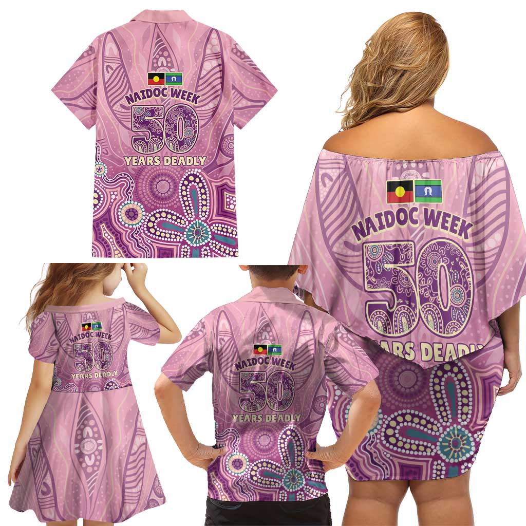 NAIDOC Week - 50 Years Deadly Family Matching Off Shoulder Short Dress and Hawaiian Shirt Pastel Wings