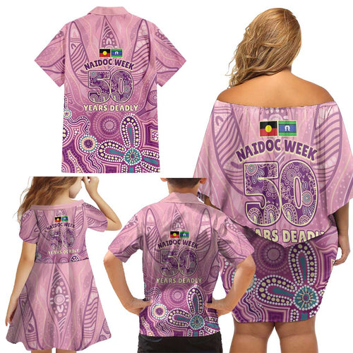 NAIDOC Week - 50 Years Deadly Family Matching Off Shoulder Short Dress and Hawaiian Shirt Pastel Wings