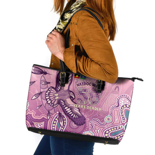 NAIDOC Week - 50 Years Deadly Leather Tote Bag Pastel Wings