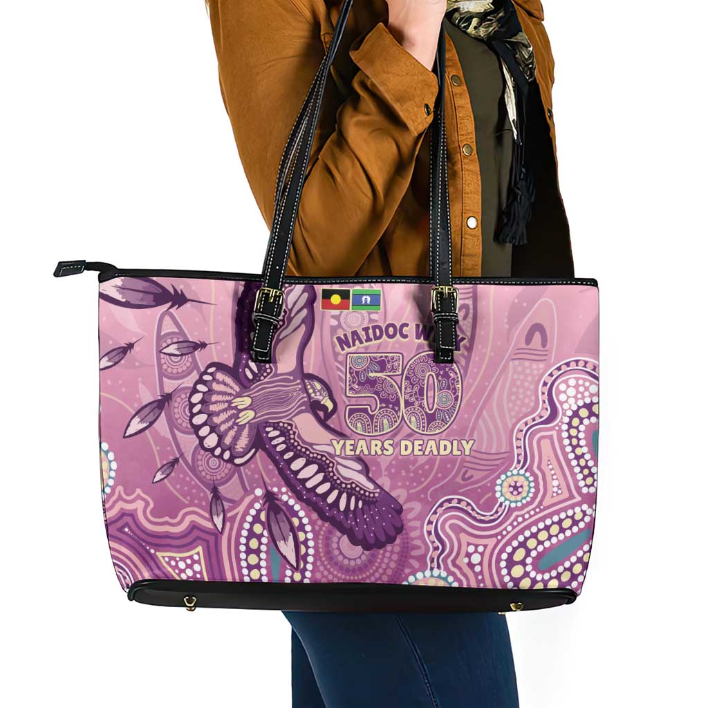 NAIDOC Week - 50 Years Deadly Leather Tote Bag Pastel Wings