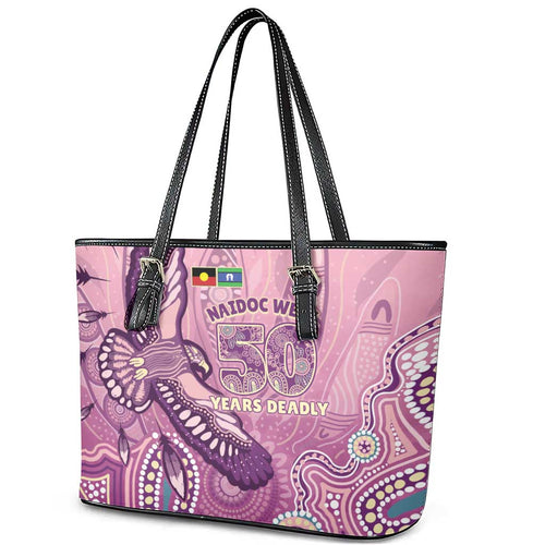 NAIDOC Week - 50 Years Deadly Leather Tote Bag Pastel Wings