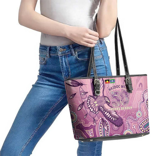 NAIDOC Week - 50 Years Deadly Leather Tote Bag Pastel Wings