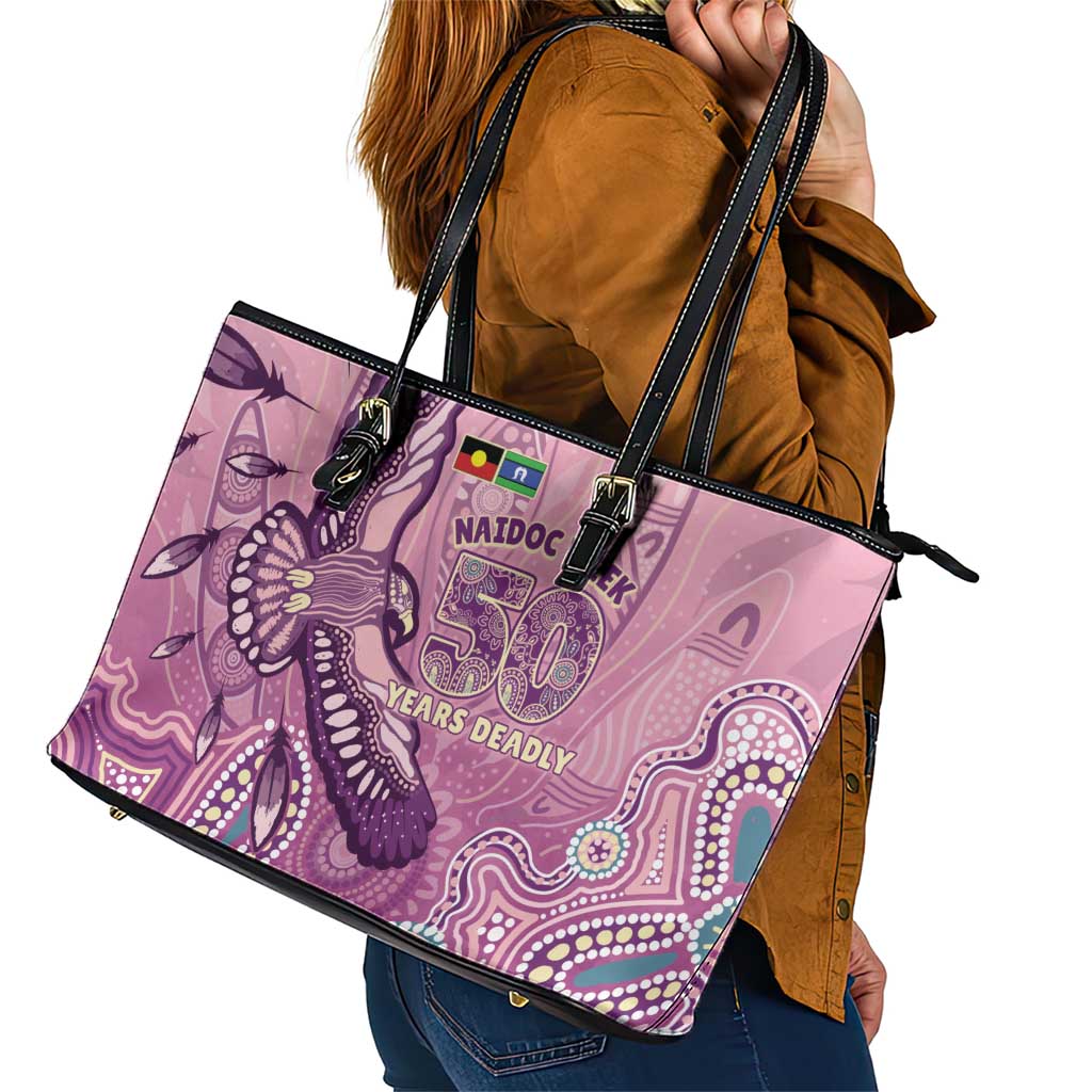 NAIDOC Week - 50 Years Deadly Leather Tote Bag Pastel Wings