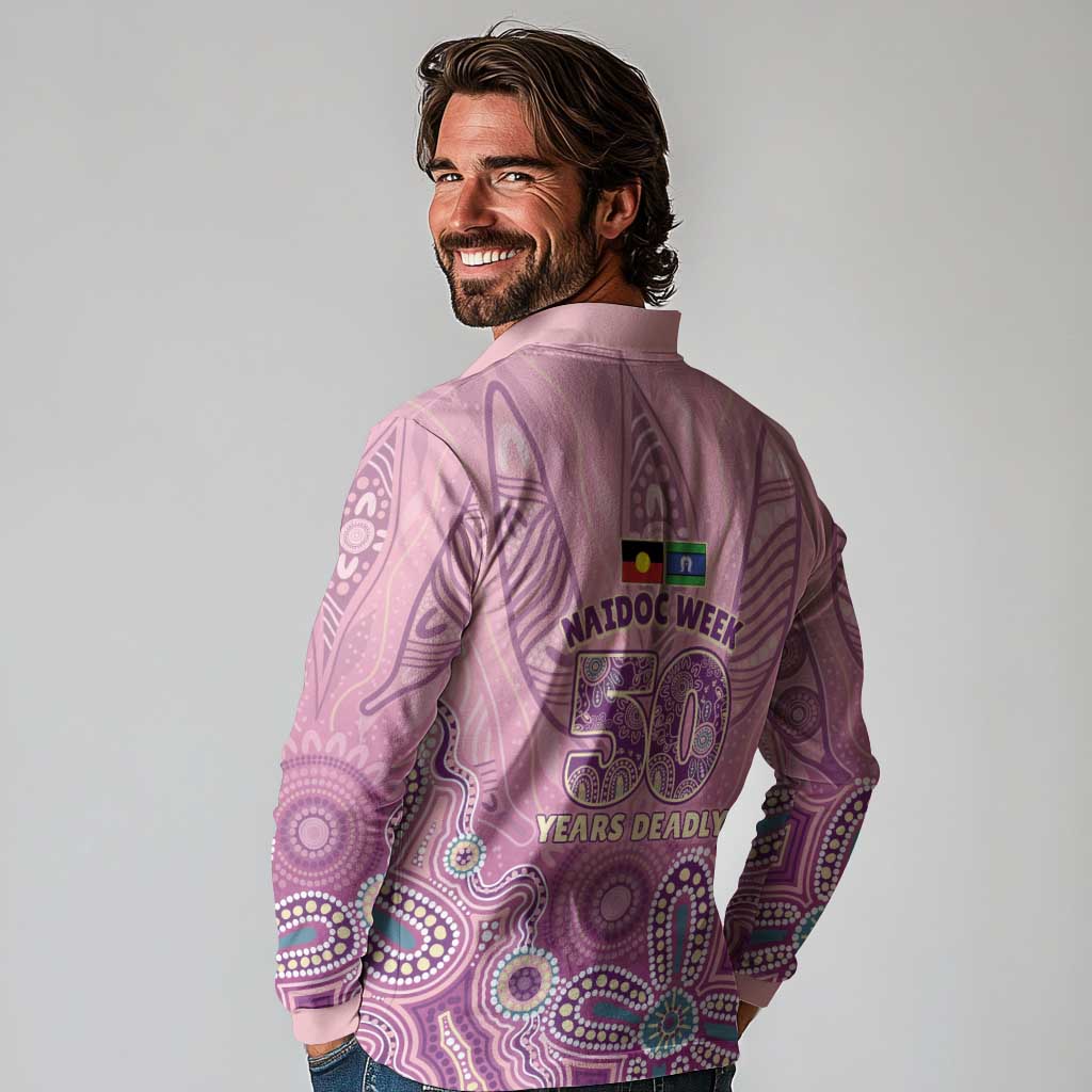 NAIDOC Week - 50 Years Deadly Long Sleeve Polo Shirt Pastel Wings