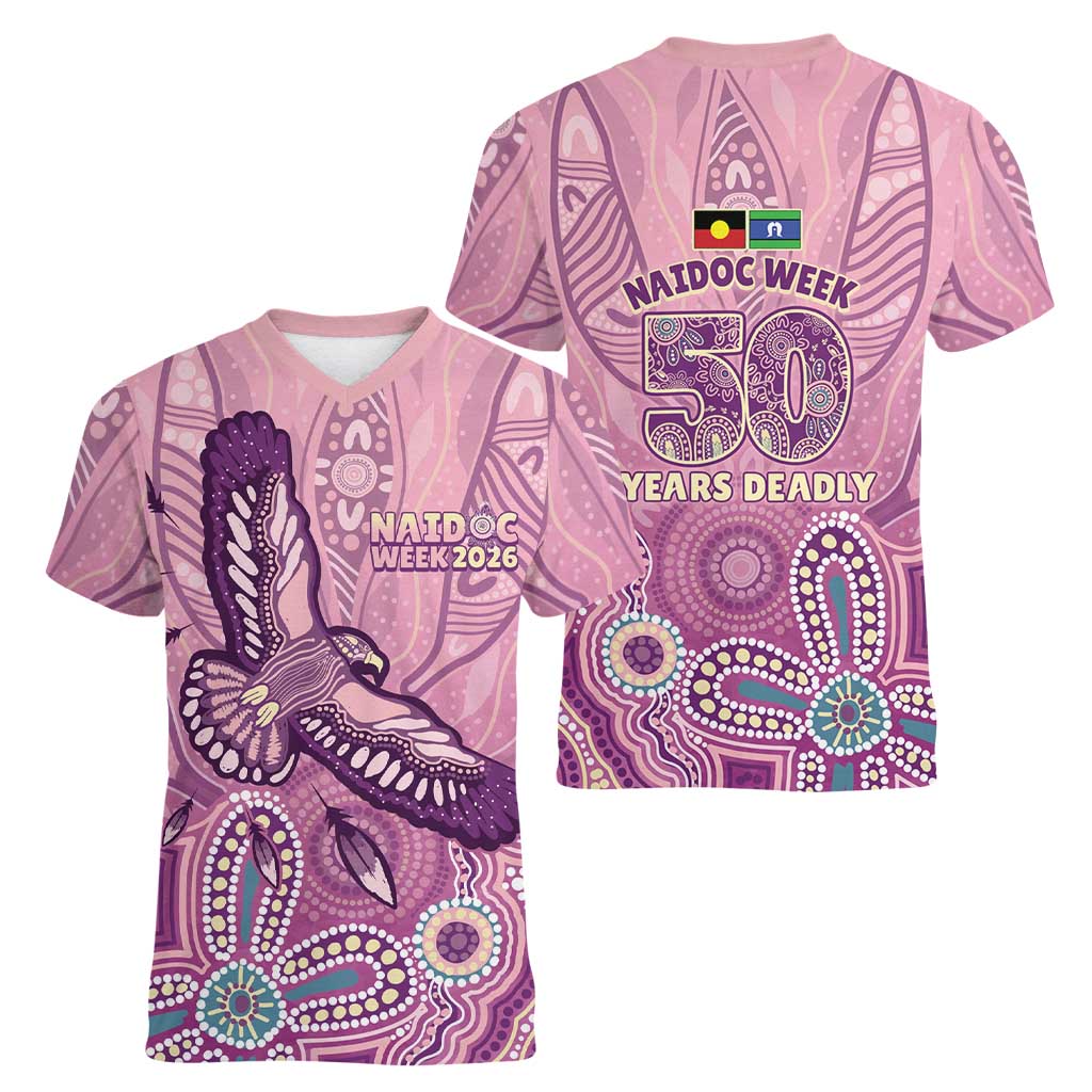 NAIDOC Week - 50 Years Deadly Women V-Neck T-Shirt Pastel Wings