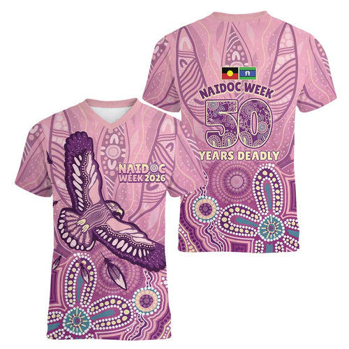 NAIDOC Week - 50 Years Deadly Women V-Neck T-Shirt Pastel Wings