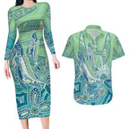 NAIDOC Week - 50 Years Deadly Torres Strait Couples Matching Long Sleeve Bodycon Dress and Hawaiian Shirt Pastel Waves