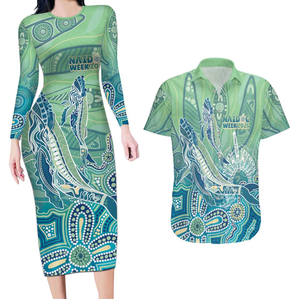 NAIDOC Week - 50 Years Deadly Torres Strait Couples Matching Long Sleeve Bodycon Dress and Hawaiian Shirt Pastel Waves
